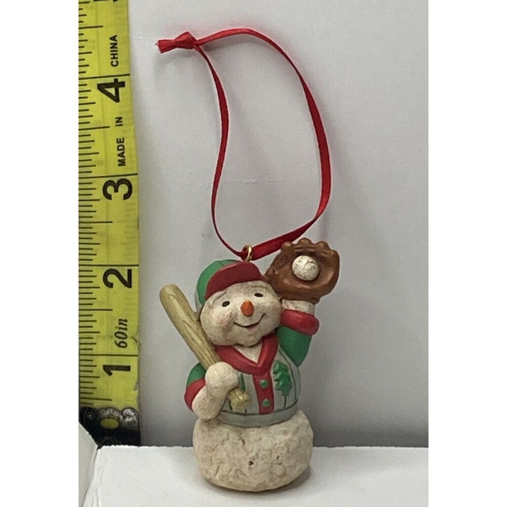 Vintage Happy Snowman Baseball Resin Christmas Holiday Ornament